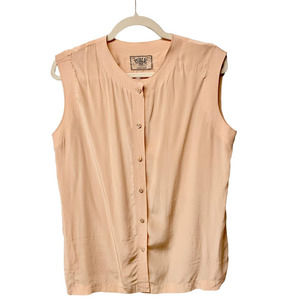 Vintage Sleeveless Blouse 100% Silk Peach / Pink Medium